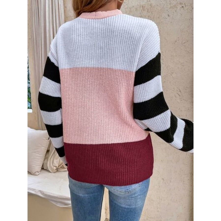 Color Block Tied Dropped Shoulder Sweater Clothing