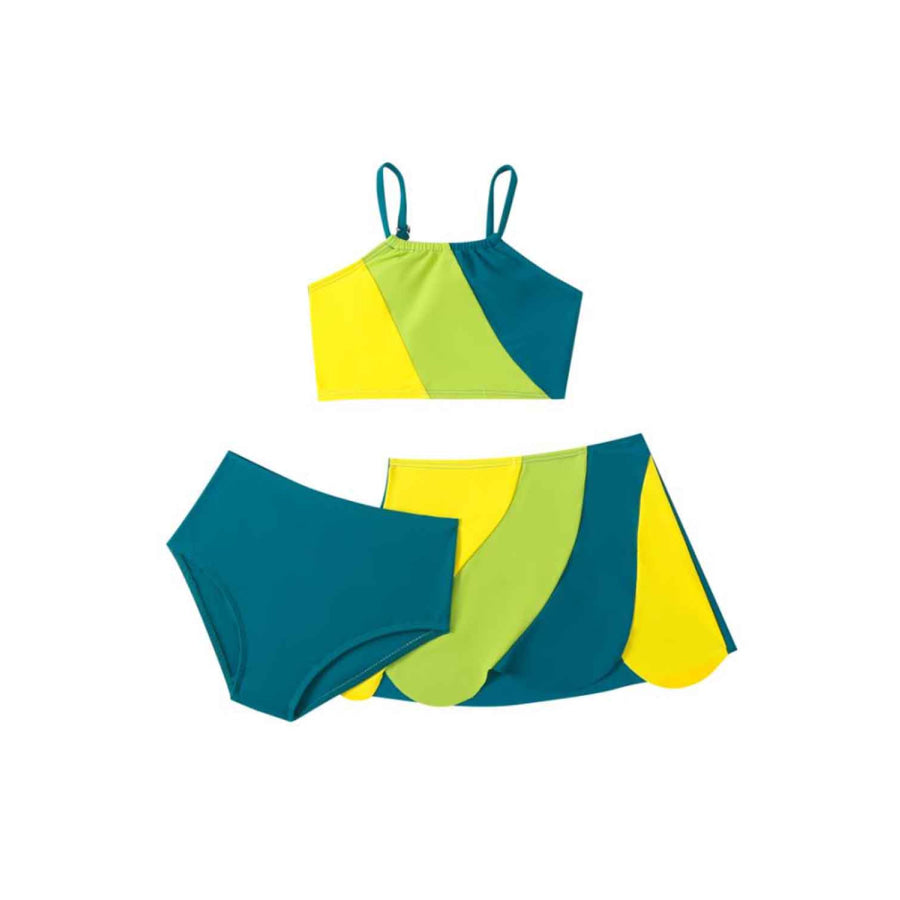 Color Block Top Brief and Skirt Swim Set Apparel Accessories