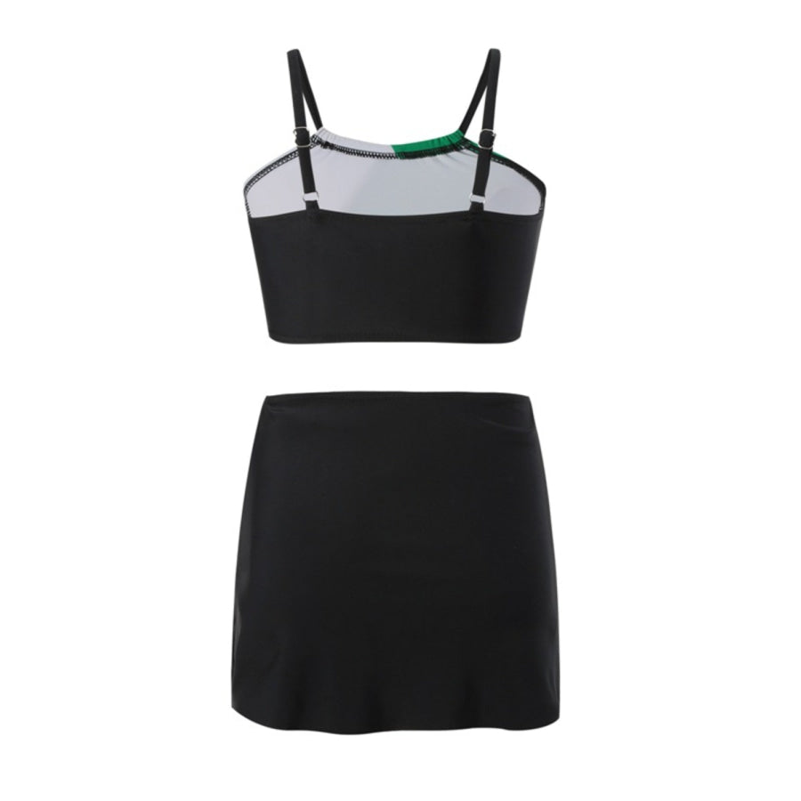 Color Block Top Brief and Skirt Swim Set Black / 2 - 3 Apparel Accessories