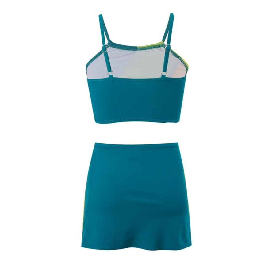 Color Block Top Brief and Skirt Swim Set Apparel Accessories