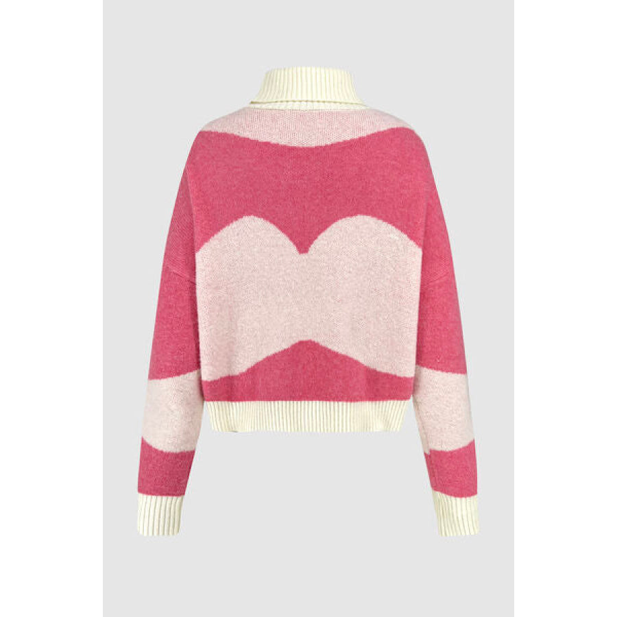 Color Block Turtleneck Dropped Shoulder Sweater Fuchsia Pink / S Apparel and Accessories