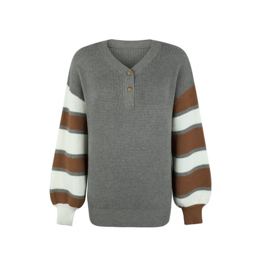 Color Block V-Neck Dropped Shoulder Sweater Clothing