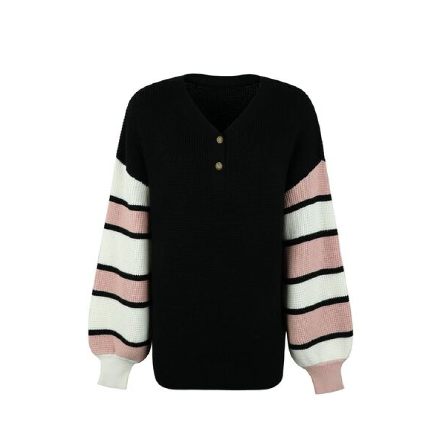 Color Block V-Neck Dropped Shoulder Sweater Clothing