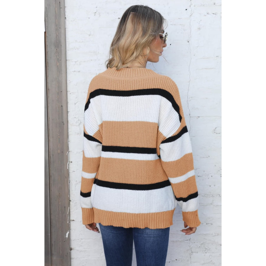 Color Block V-Neck Dropped Shoulder Sweater