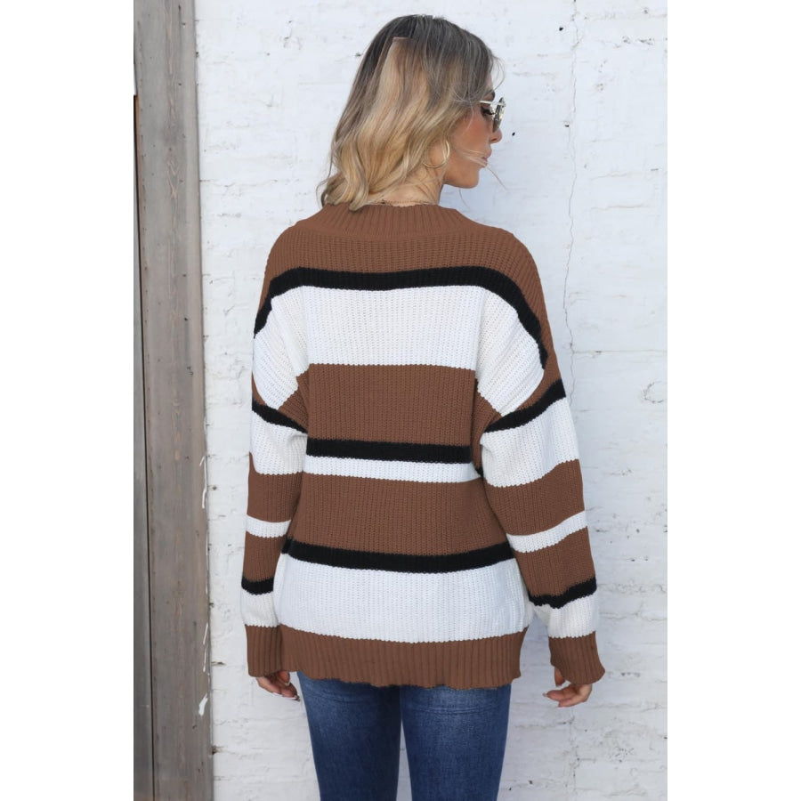 Color Block V-Neck Dropped Shoulder Sweater