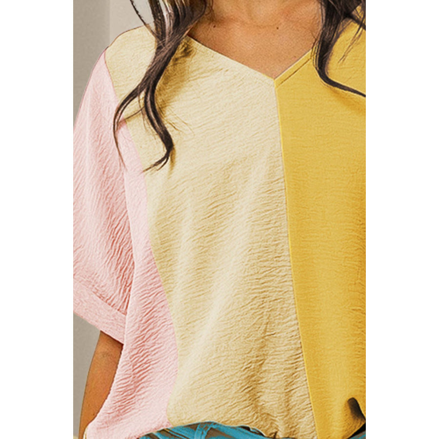 Color Block V-Neck Half Sleeve T-Shirt Apparel and Accessories