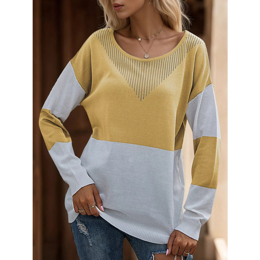 Color Block V-Neck Knit Top Apparel and Accessories