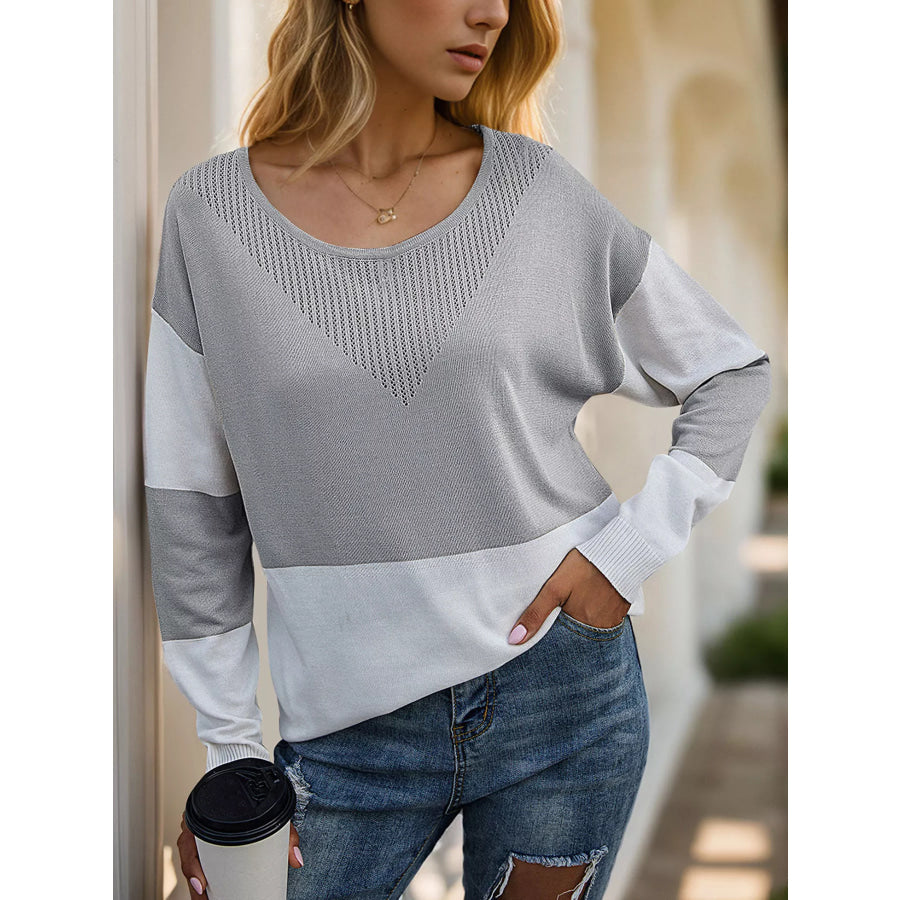 Color Block V-Neck Knit Top Apparel and Accessories