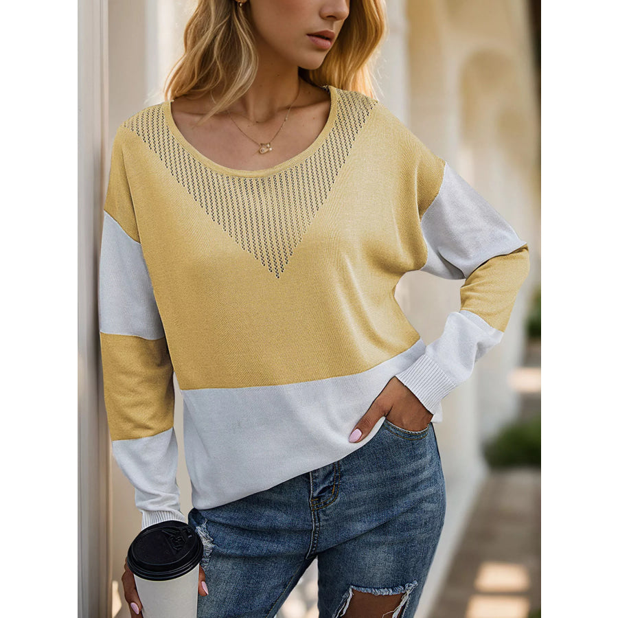 Color Block V-Neck Knit Top Yellow / S Apparel and Accessories