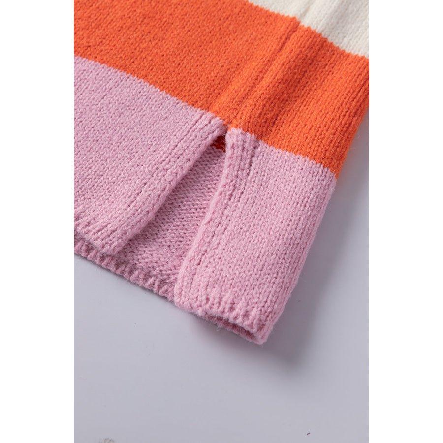 Color Block V-Neck Long Sleeve Sweater Apparel and Accessories