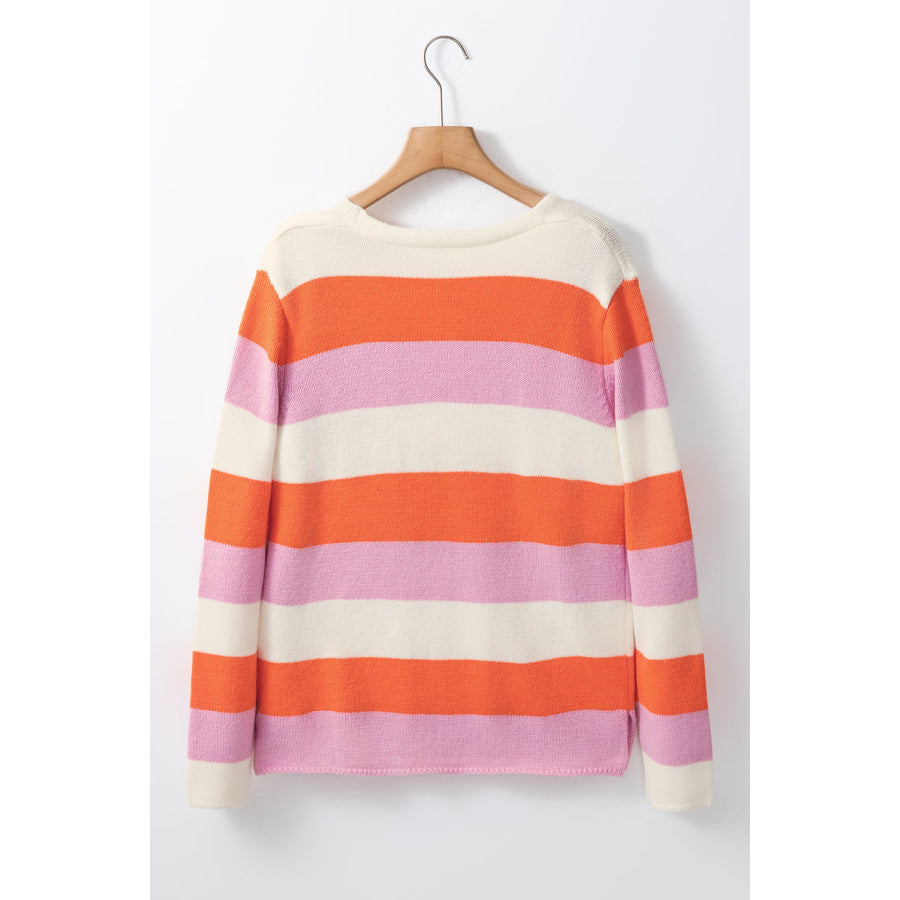 Color Block V-Neck Long Sleeve Sweater Apparel and Accessories