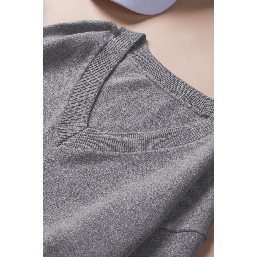 Color Block V Neck Long Sleeve Sweater Apparel and Accessories
