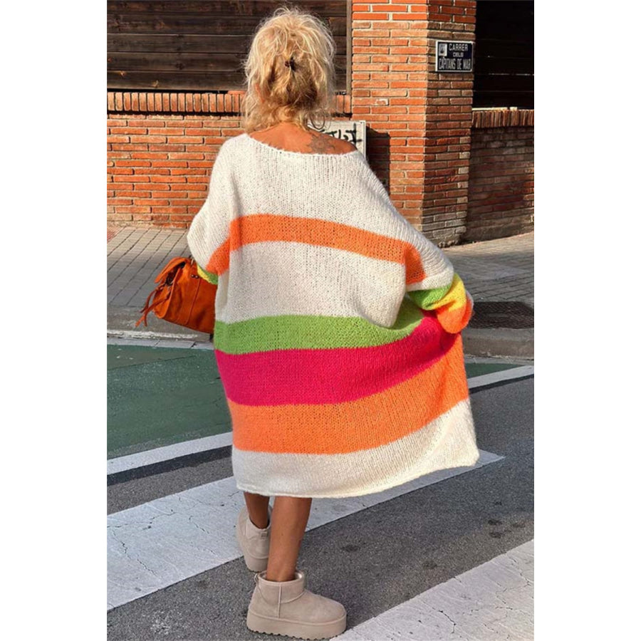 Color Block V-Neck Long Sleeve Sweater Dress Beige / S/M Apparel and Accessories