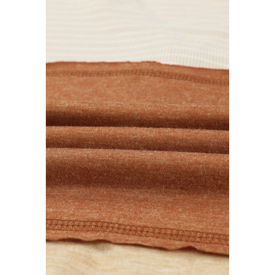 Color Block V-Neck Long Sleeve Top Apparel and Accessories