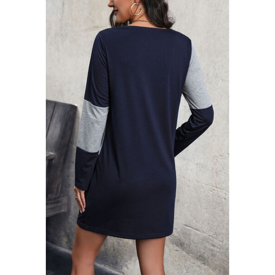 Color Block V-Neck Mini Dress Navy / S Clothing