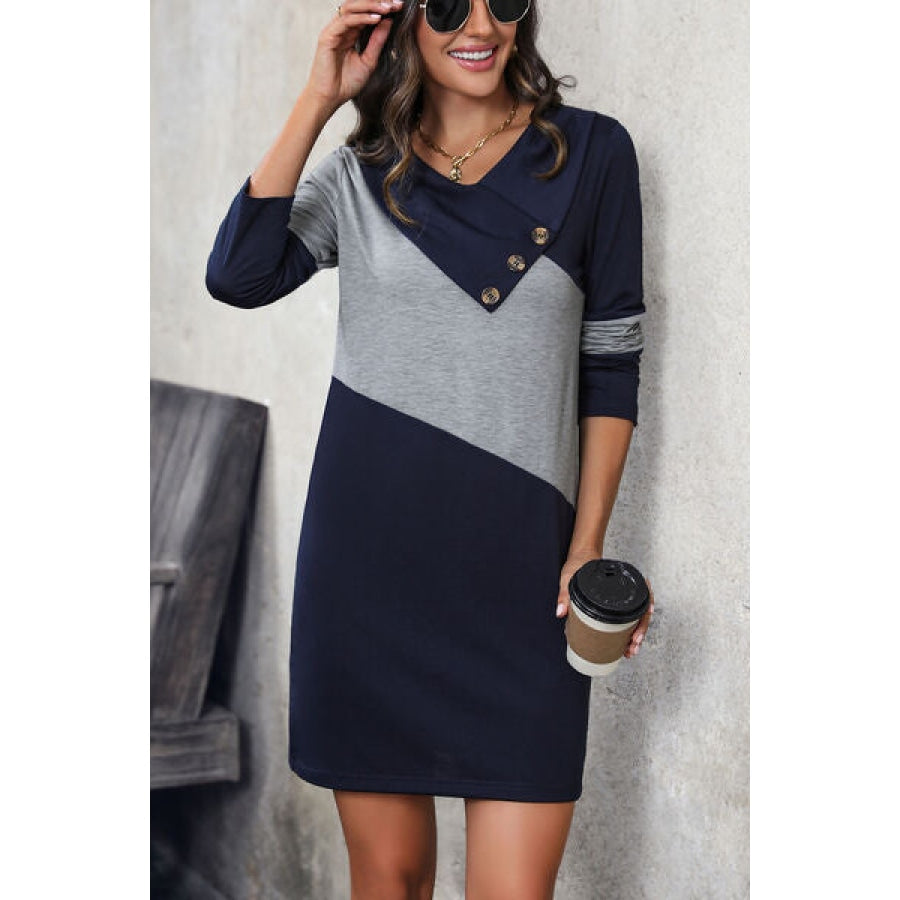 Color Block V-Neck Mini Dress Clothing