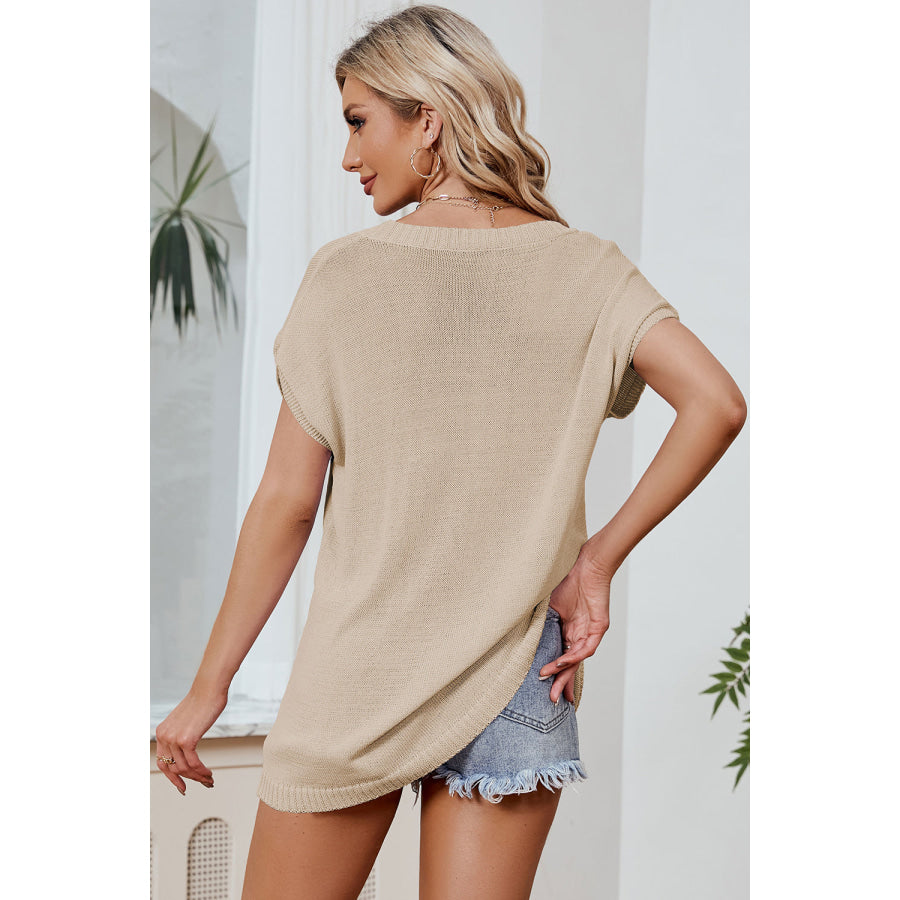 Color Block V - Neck Short Sleeve Knit Top Apparel and Accessories