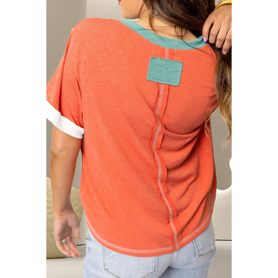 Color Block V-Neck Short Sleeve T-Shirt Apparel and Accessories