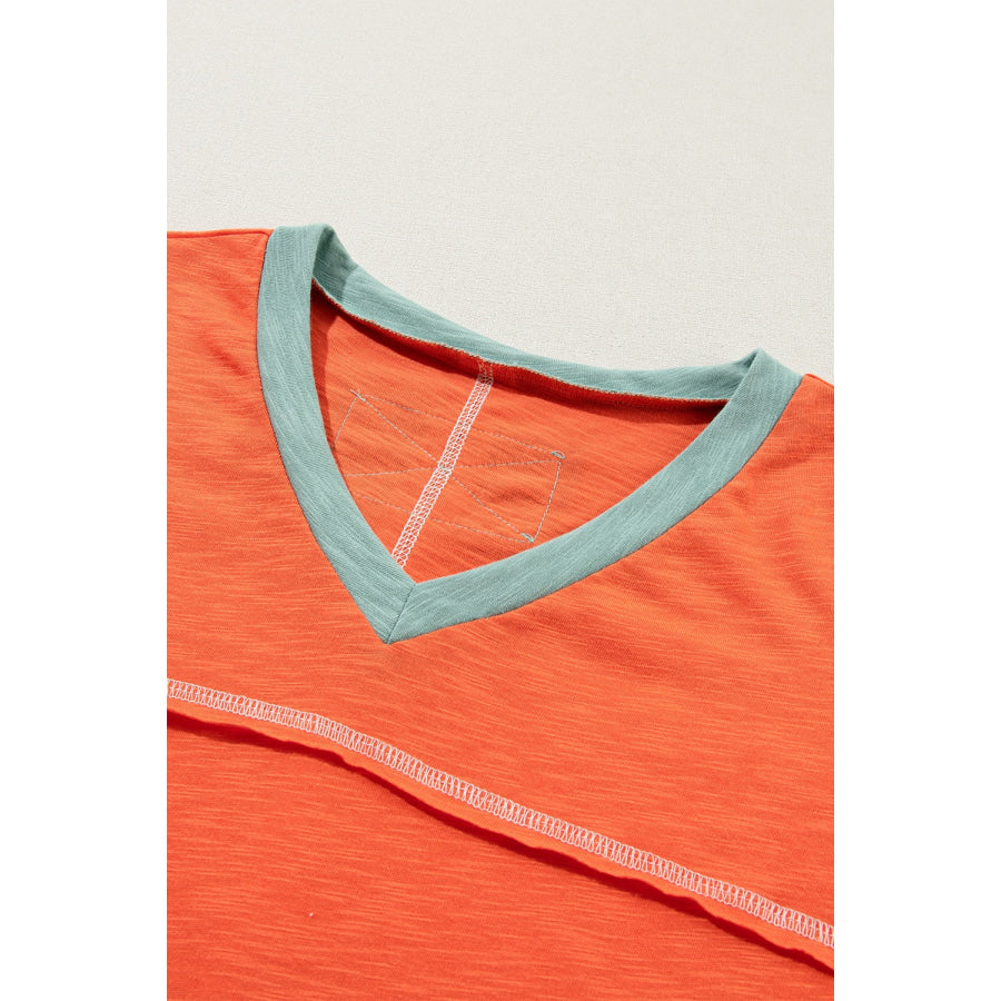 Color Block V-Neck Short Sleeve T-Shirt Apparel and Accessories
