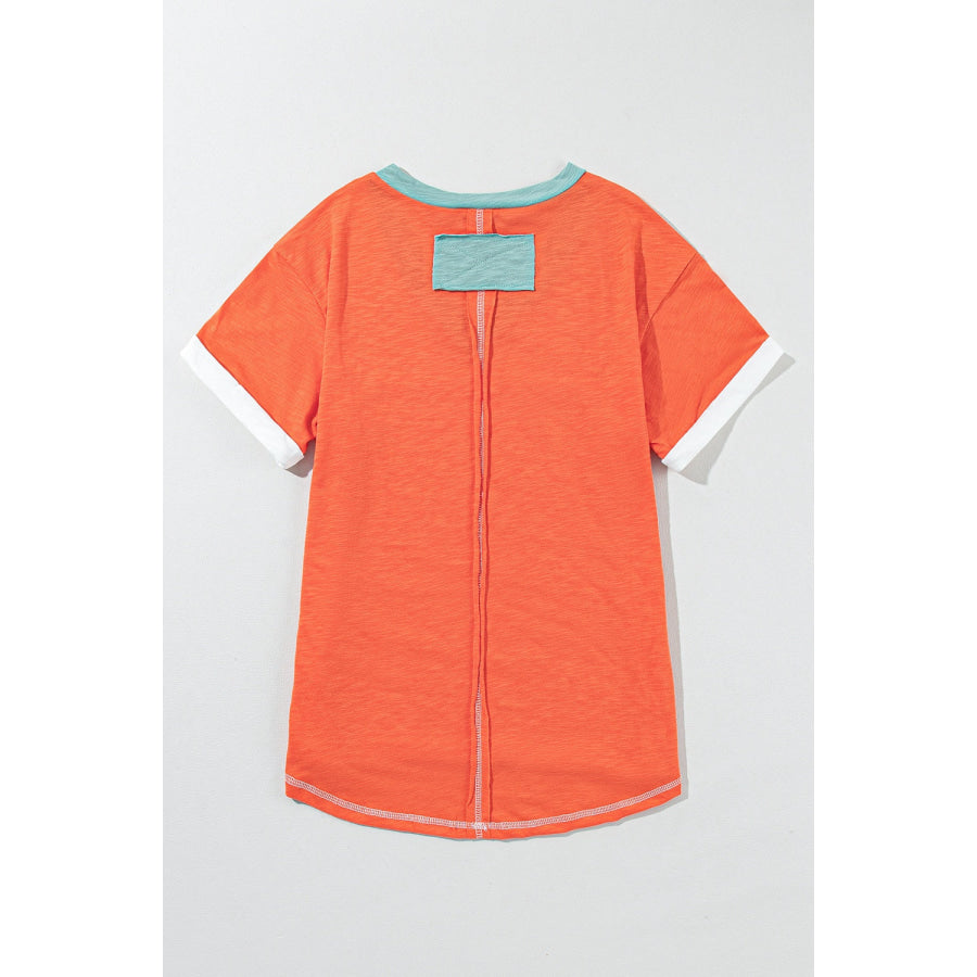 Color Block V-Neck Short Sleeve T-Shirt Apparel and Accessories