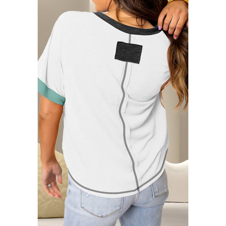 Color Block V-Neck Short Sleeve T-Shirt Apparel and Accessories