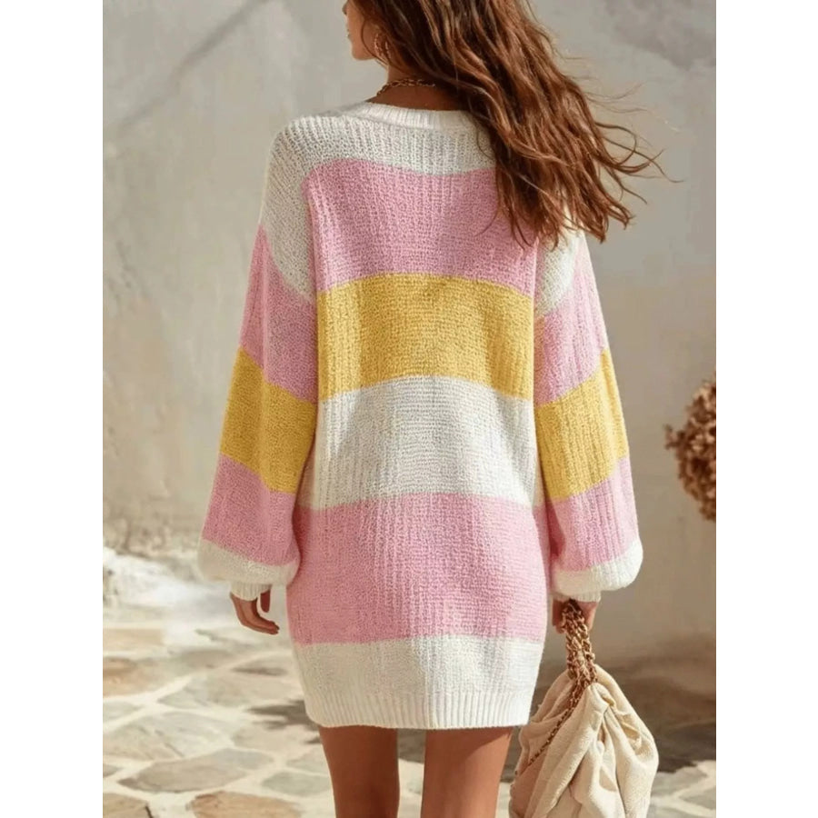 Color Block V-Neck Sweater Dress Apparel and Accessories