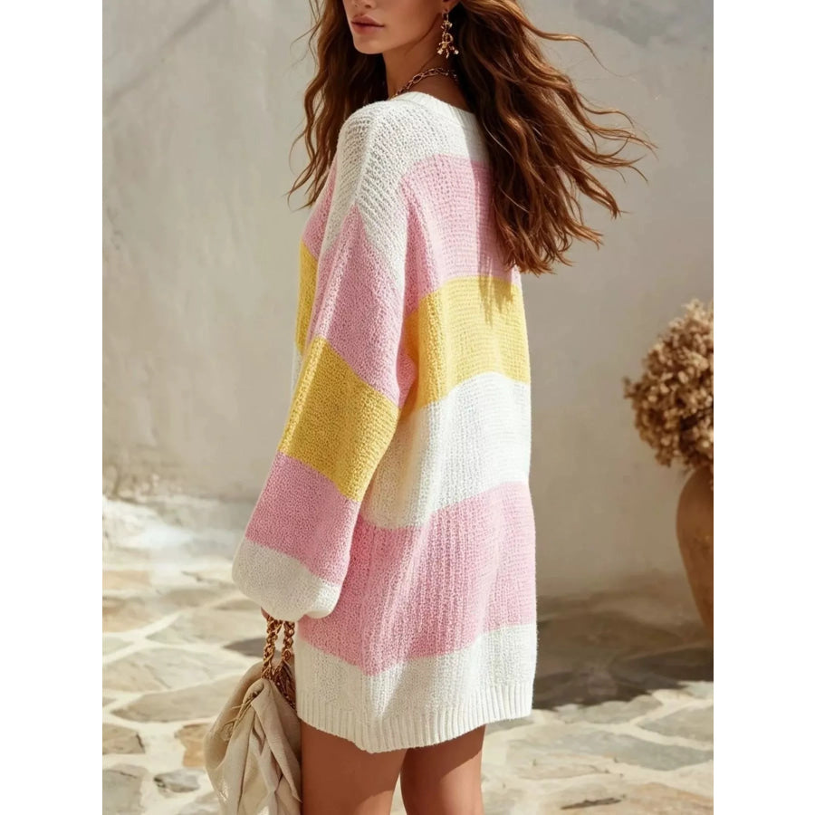 Color Block V-Neck Sweater Dress Apparel and Accessories