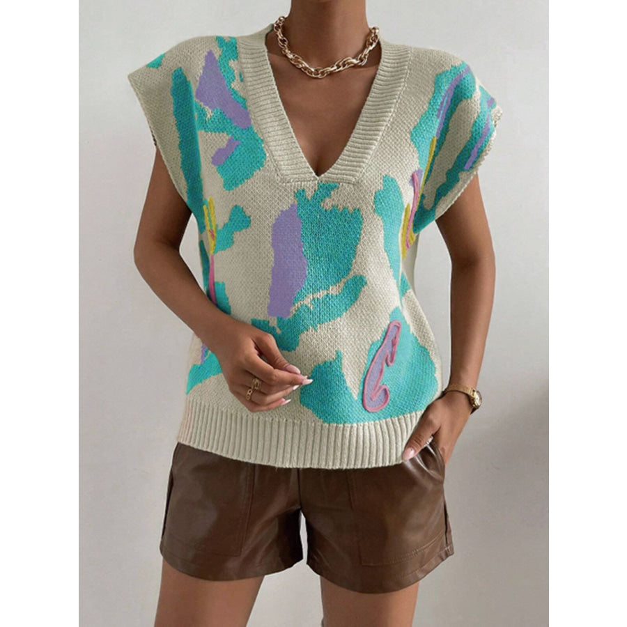 Color Block V-Neck Sweater Vest Pastel Blue / S Apparel and Accessories