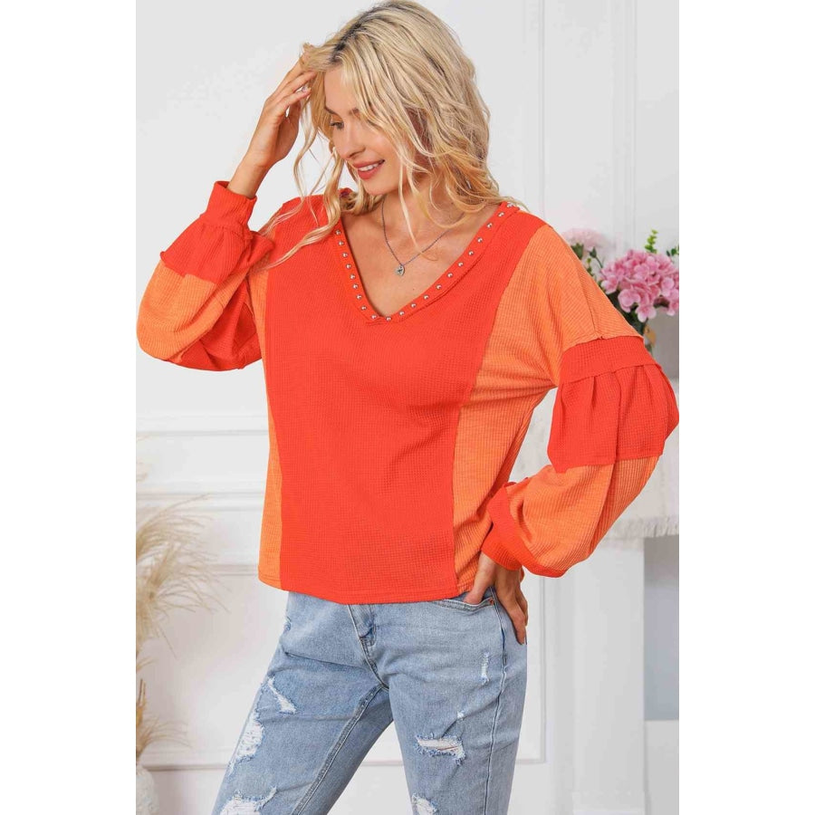 Color Block V-Neck Top