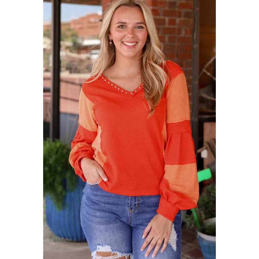 Color Block V-Neck Top