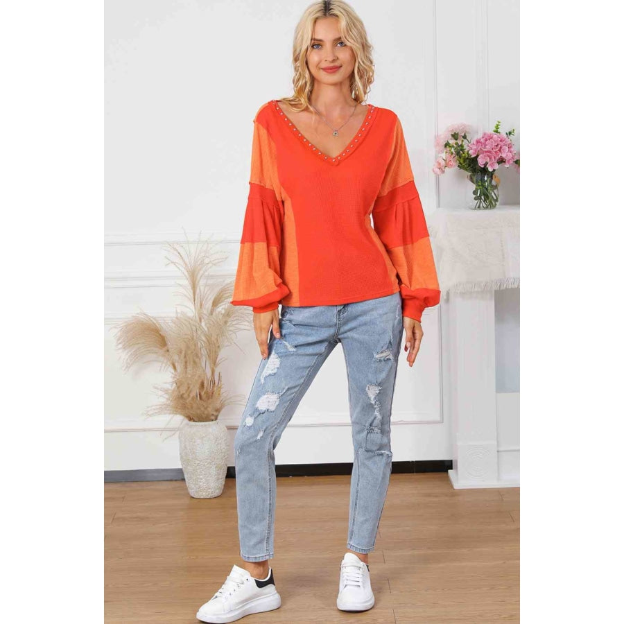 Color Block V-Neck Top