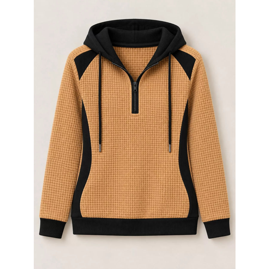 Color-Block Waffle Knit Quarter-Zip Hoodie Apparel and Accessories