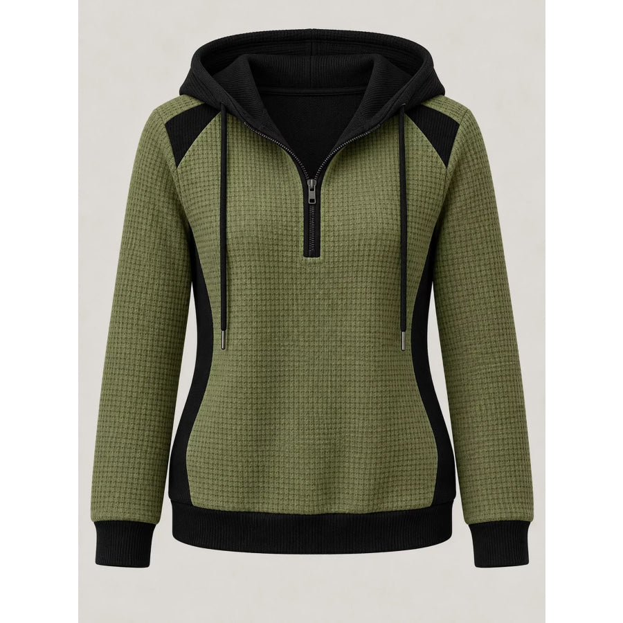 Color-Block Waffle Knit Quarter-Zip Hoodie Apparel and Accessories