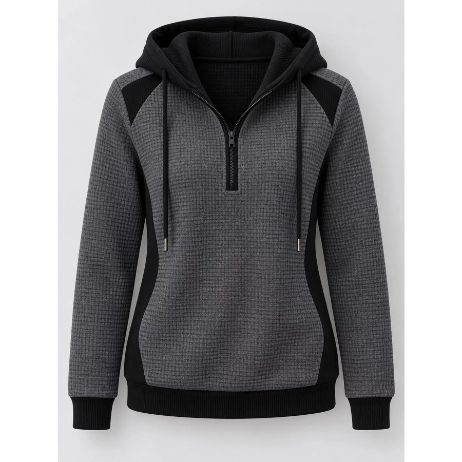 Color-Block Waffle Knit Quarter-Zip Hoodie Apparel and Accessories