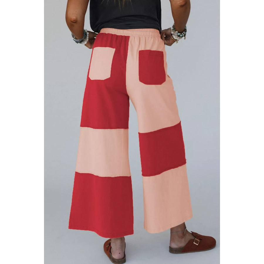 Color-Block Wide-Leg Drawstring Pants Apparel and Accessories