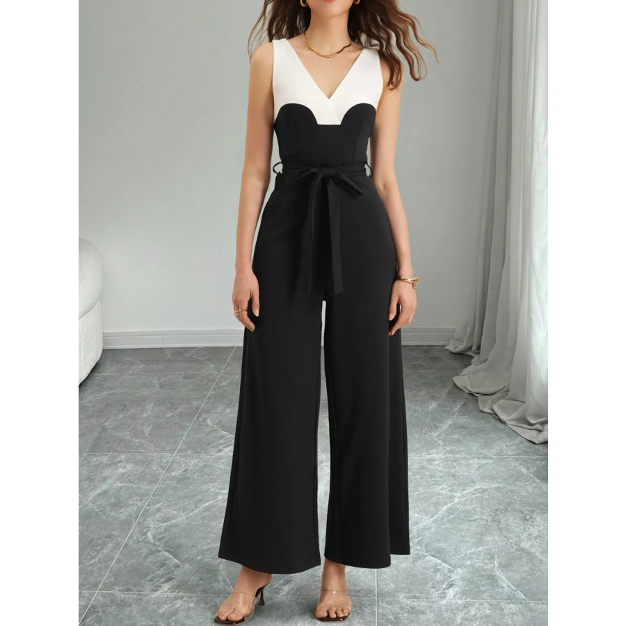 Color Block Wide Leg Jumpsuit Apparel and Accessories