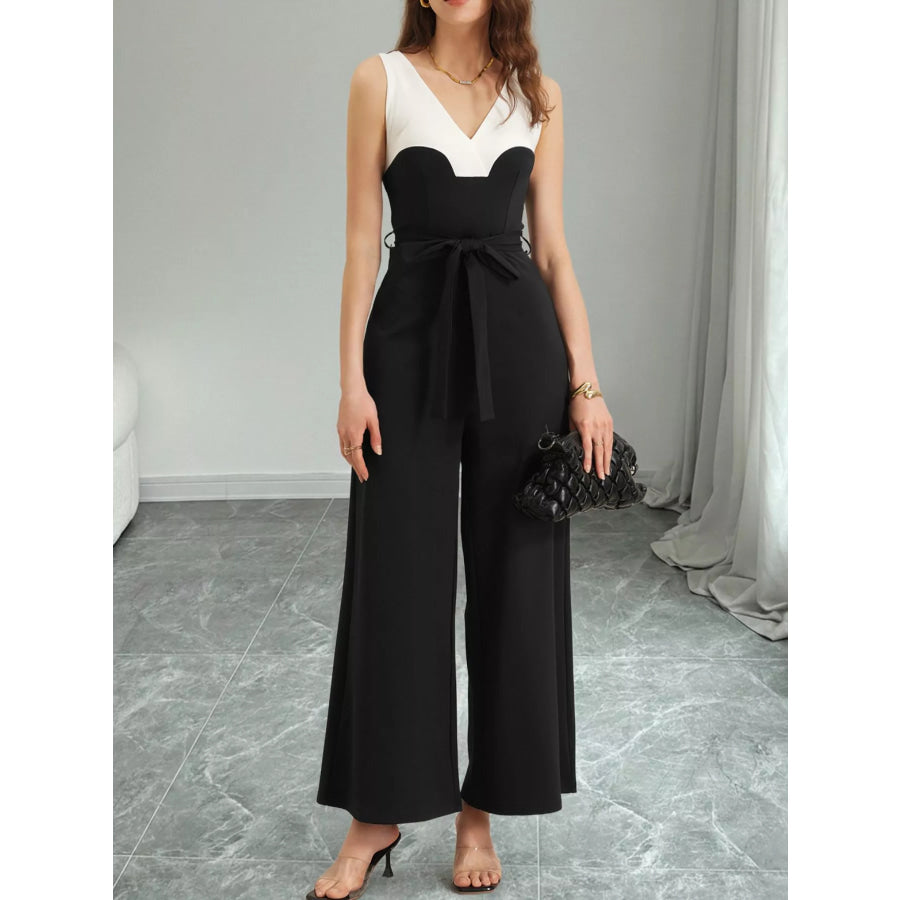 Color Block Wide Leg Jumpsuit Black / S Apparel and Accessories