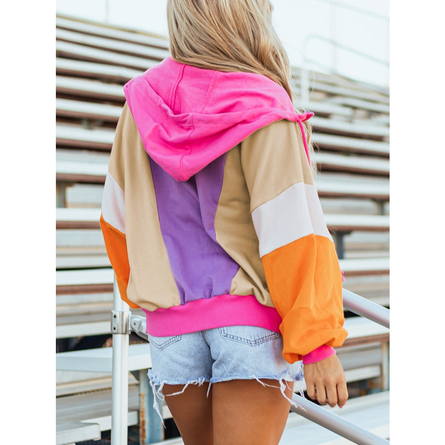 Color Block Zip-Up Hoodie Apparel and Accessories