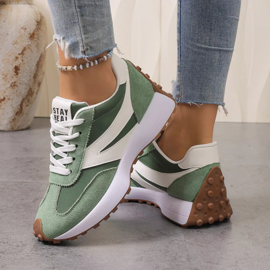 Color‑Blocked Platform Casual Sneakers Green / 36 Apparel and Accessories