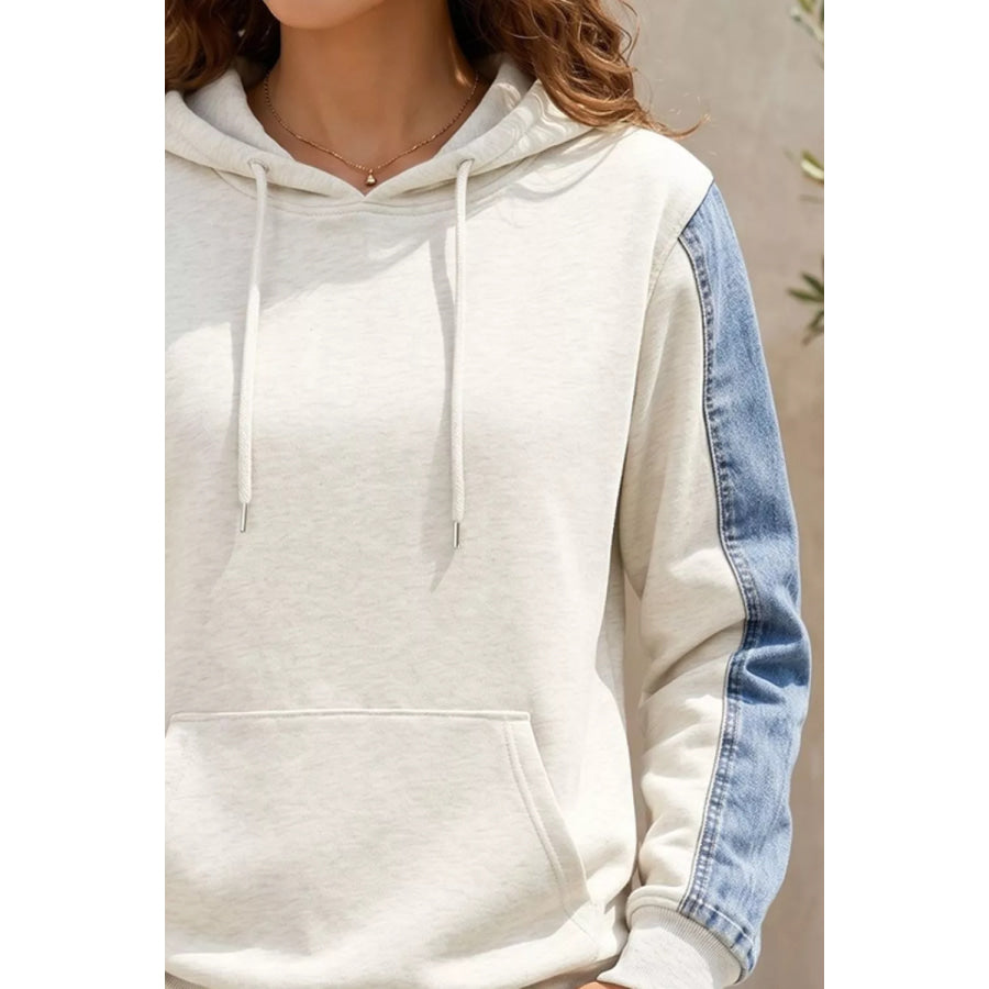 Colorblock Denim Sleeve Tunic Pullover Hoodie Apparel and Accessories