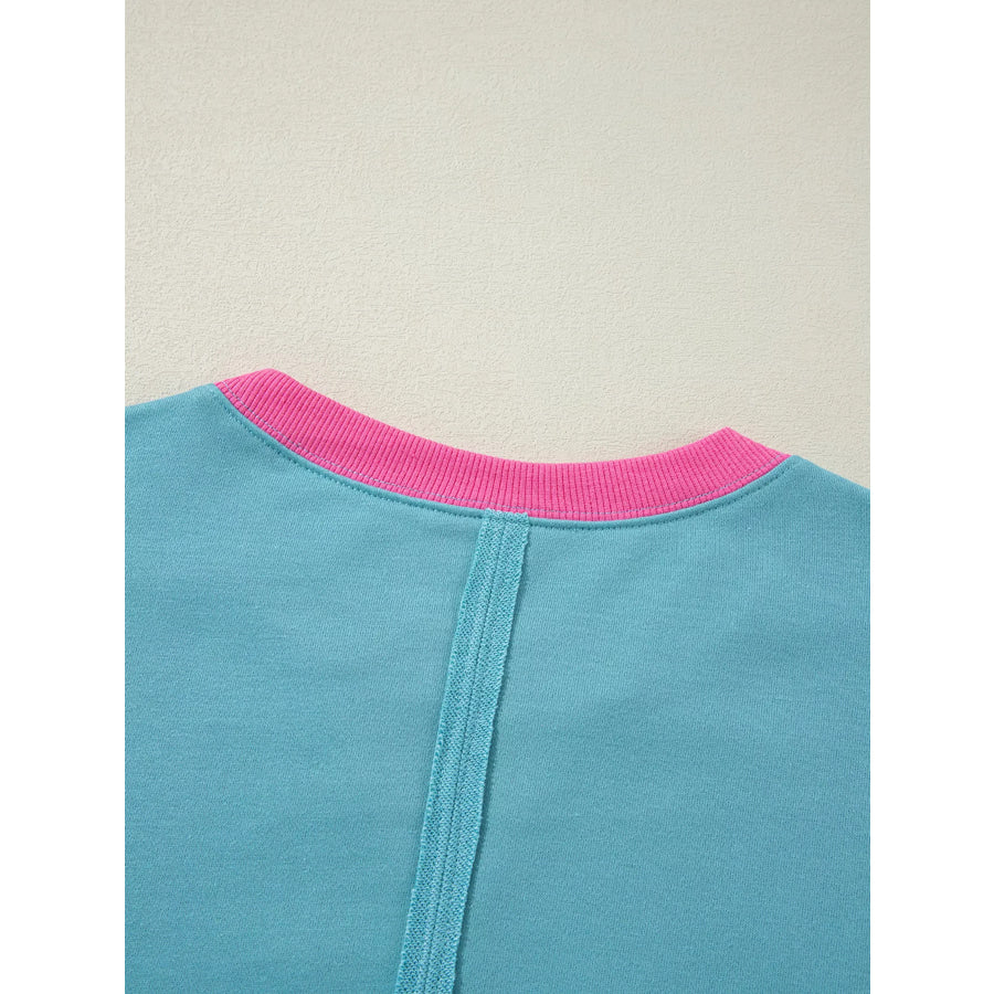 Colorblock Patchwork Crew Neck Loose Sweatshirt Apparel and Accessories