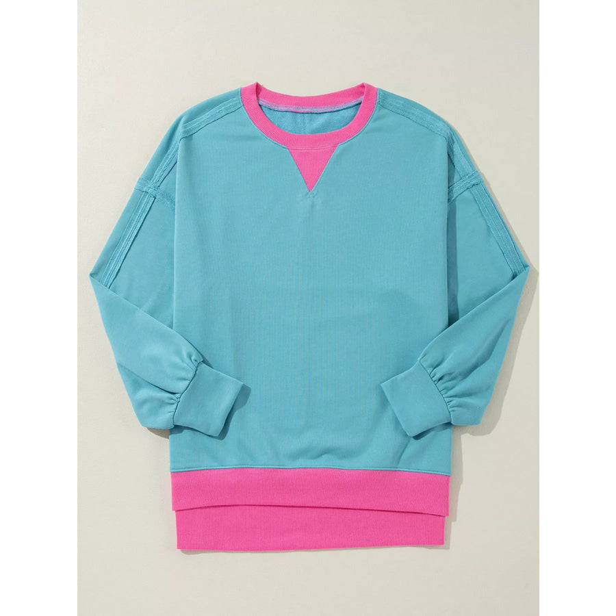 Colorblock Patchwork Crew Neck Loose Sweatshirt Apparel and Accessories