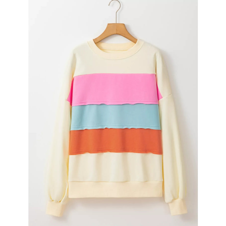 Colorblock Patchwork Crewneck Drop Shoulder Sweatshirt Apparel and Accessories
