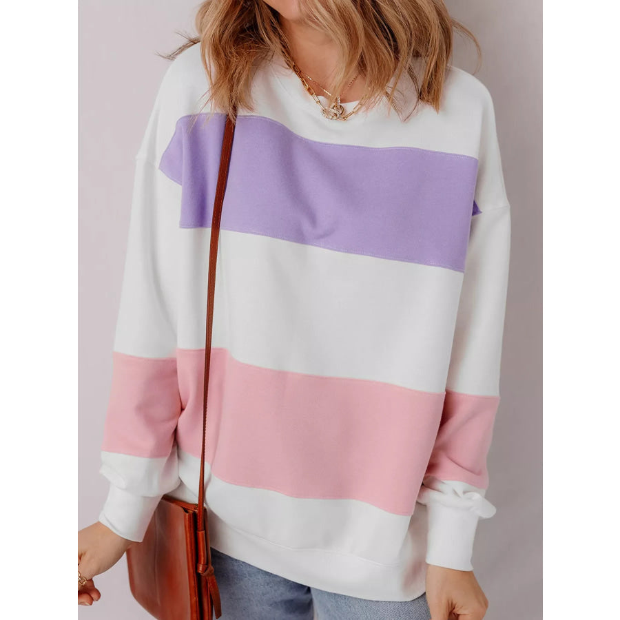 Colorblock Patchwork Drop Shoulder Crewneck Sweatshirt Apparel and Accessories