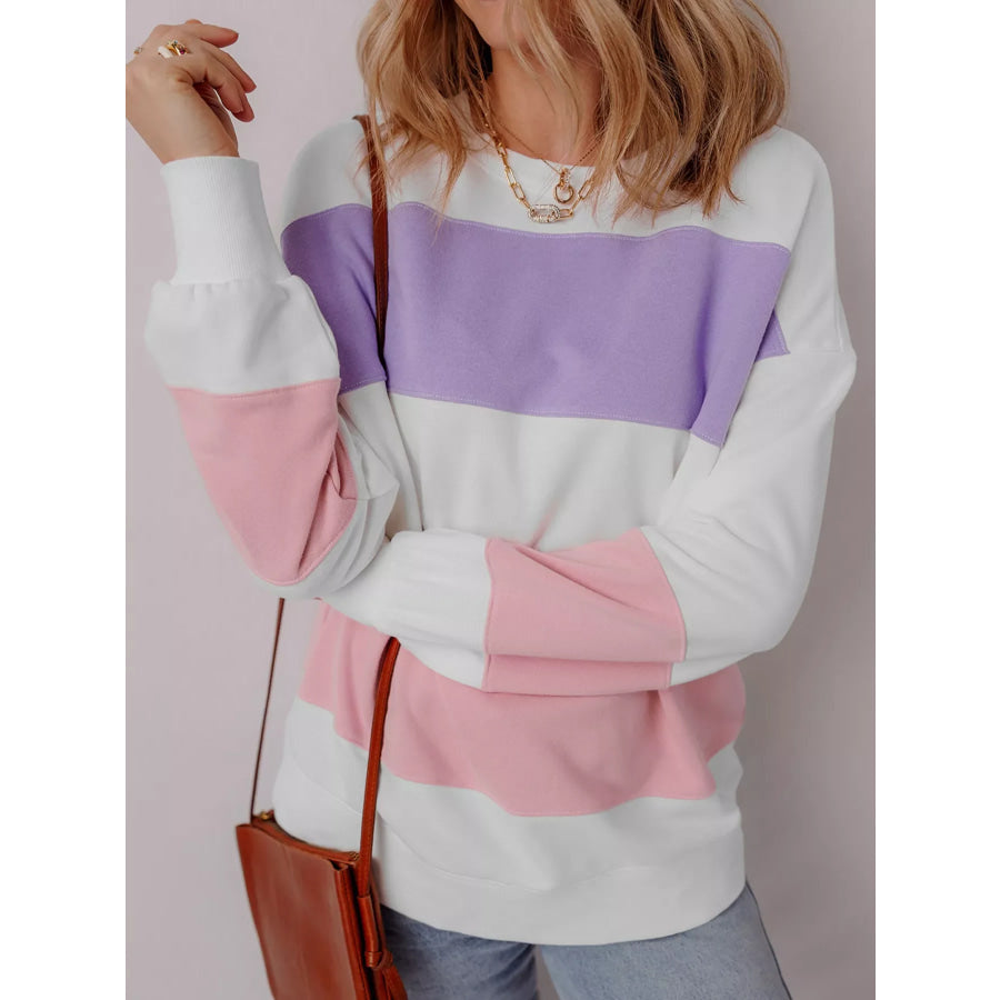 Colorblock Patchwork Drop Shoulder Crewneck Sweatshirt Apparel and Accessories