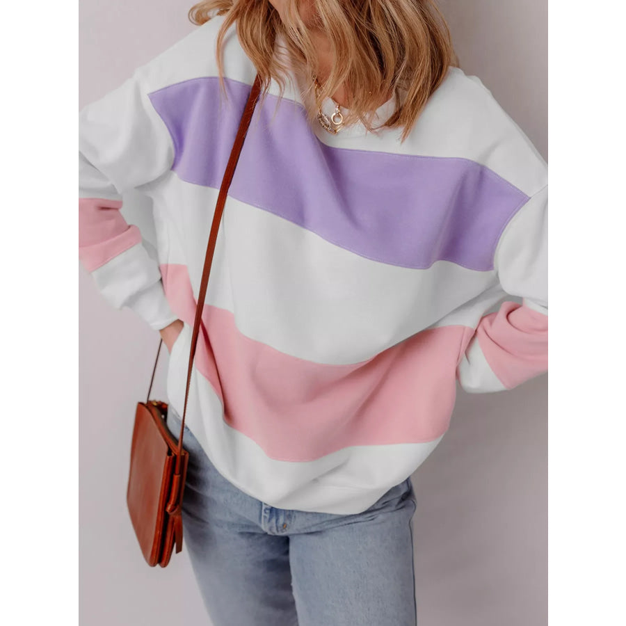 Colorblock Patchwork Drop Shoulder Crewneck Sweatshirt Apparel and Accessories