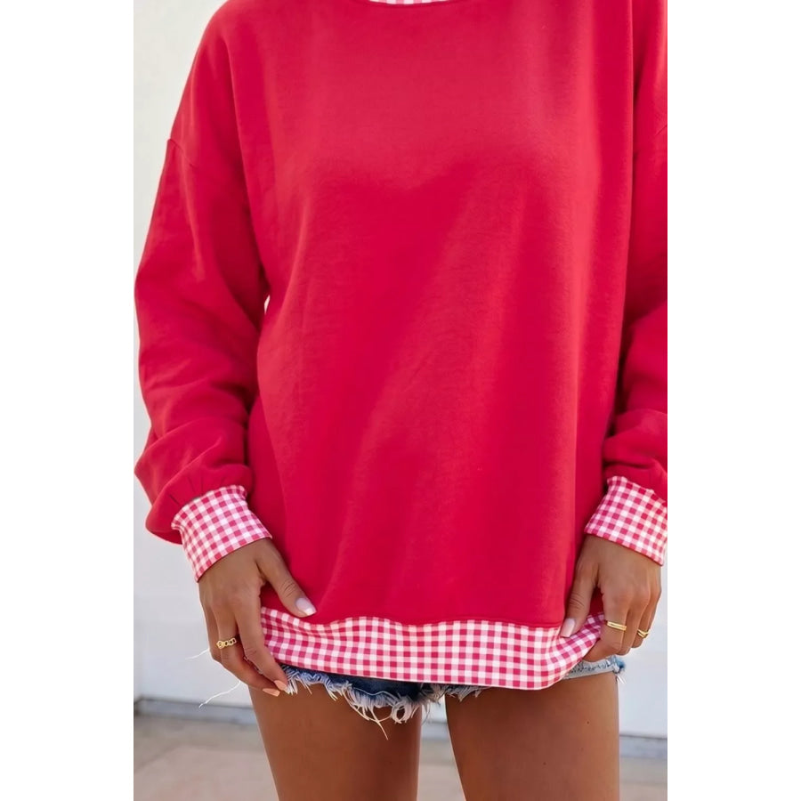 Colorblock Polka Dot Contrast Trim Oversized Sweatshirt Apparel and Accessories