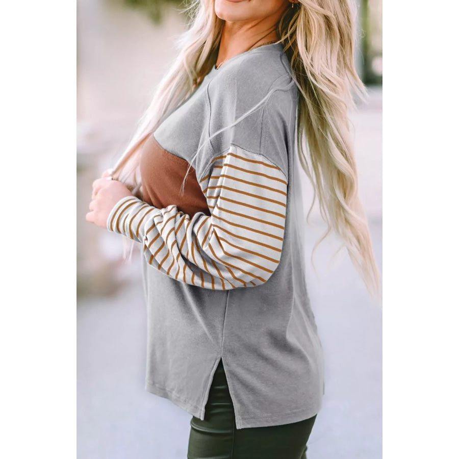 Colorblock Striped Bishop Sleeve Top Apparel and Accessories