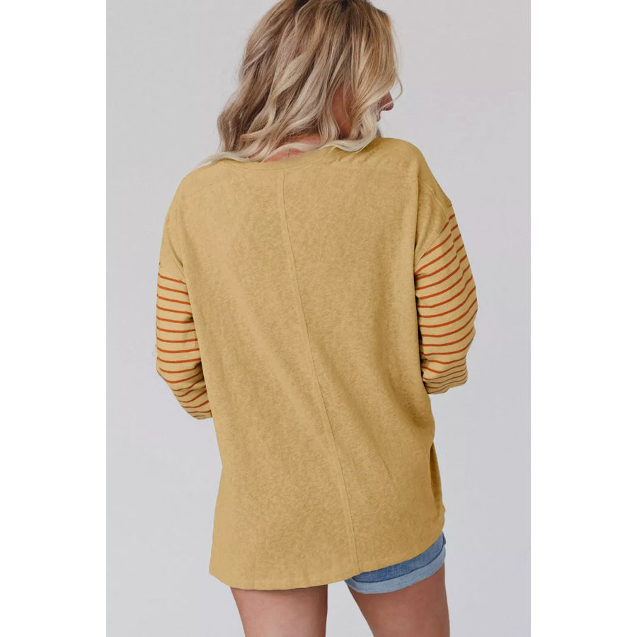 Colorblock Striped Bishop Sleeve Top Apparel and Accessories