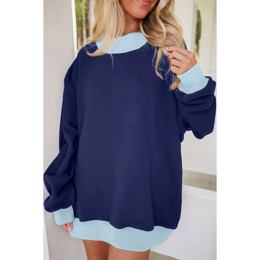 Colorblock Trim Crewneck Long Sleeve Pullover Sweatshirt Apparel and Accessories